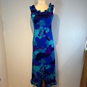 Vintage Andrade Resort shop Hawaiian-inspired maxi dress turquoise purple size 8